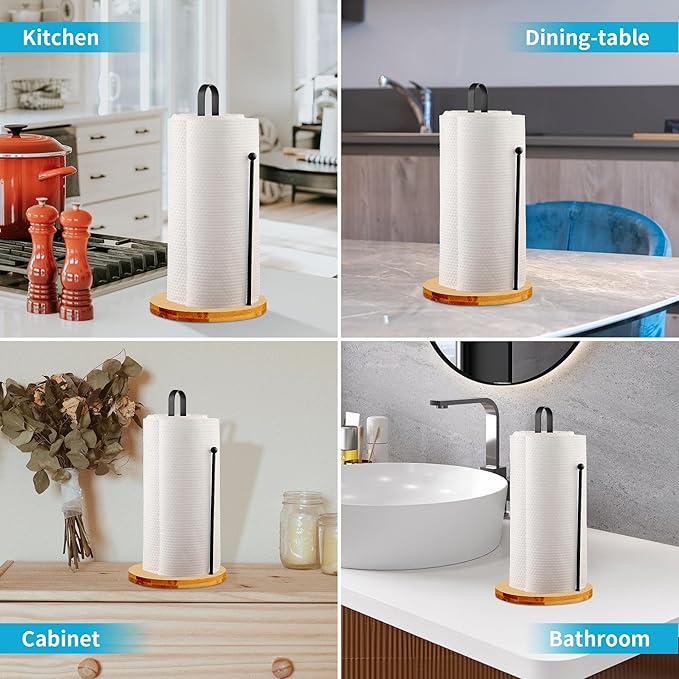 Wood Paper Towel Holder Countertop, TONLEA Kitchen Paper Towel Holder FreeStanding with Non-Slip Base for Kitchen and Bathroom Organization - Image 6
