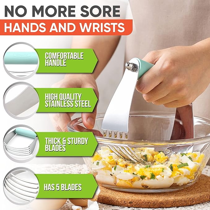 Spring Chef Large Mint Dough Blender - Stainless Steel Pastry Cutter Tool For Baking w/Thick Sharp Blades - Butter & Dough Cutter - Pastry Blender for Easy Mixing - Dishwasher Safe Kitchen Essentials - Image 3