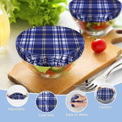 wegreeco Elastic Reusable Bowl Covers for Bread Proofing, Fabric Cloth Sourdough Bowl Covers for Proofing - Set of 3, Blue Check