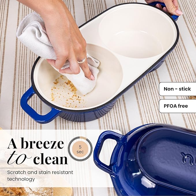 Dutch Oven For Sourdough Bread Baking – Enamelled Cast Iron Bread Loaf Pot – 500°F Oven Safe Non Stick Bread Pot – Double Round Loaf Space, 16.5cm Diameter, Dark Blue, – by Nuovva - Image 4