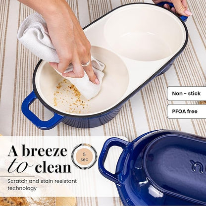 Dutch Oven For Sourdough Bread Baking – Enamelled Cast Iron Bread Loaf Pot – 500°F Oven Safe Non Stick Bread Pot – Double Round Loaf Space, 16.5cm Diameter, Dark Blue, – by Nuovva - Image 4