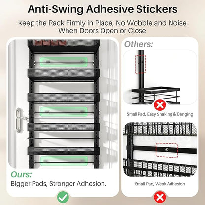 SNTD 8 Tiers Over the Door Organizer - Height Adjustable Pantry Organizers and Storage with Dense Mesh Baskets, Anti-Swing Hanging Door Spice Rack for Kitchen Bathroom (Black, 17" W x 6" D x 69" H) - Image 6
