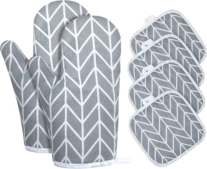 AUAUY Oven Mitts and Pot Holders 6PCS Set, 392°F Heat Resistant Cooking Gloves and Hot Pads Baking Mittens BBQ Gloves, Top Kitchen Gadgets, Non-Slip Kitchen Mittens for Oven Cooking Baking Grilling - Image 9