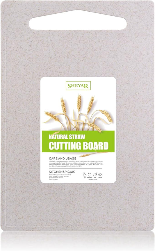 Cutting Board for Kitchen, Wheat Straw Fiber Cutting Board, Dish Washer Safe, w/Juice Grooves for Meat, Veggies, Easy Grip Handle, Non-slip Surface Eco-friendly Serveware Accessories(15‘x10’)