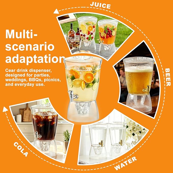 1.6 Gallon Drink Dispenser for Parties, 2 Pack Plastic Beverage Container with Stand for Counter Tops, for Tea,Drinks, Juice, Punch & Water Party Hosting - Image 5