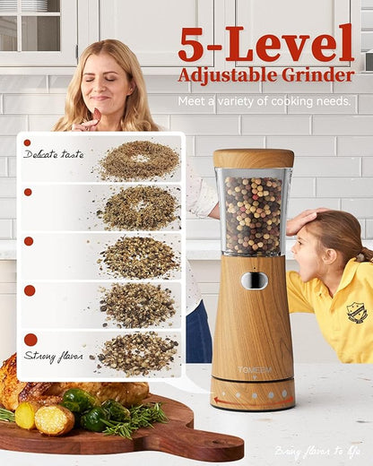 Electric Salt and Pepper Grinder Set with Storage Base, Stainless Steel Rechargeable Salt and Pepper Grinder Set with 4.5 oz Large Capacity, 1.8" Wide Mouth, Adjustable Coarseness, Ideal for Kitchen - Image 2