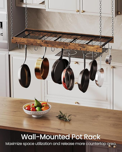 CHOEZON Hanging Pot Rack, Ceiling Wall Mounted Pot Rack for Kitchen, Industrial Style Pot Hanger with 18 Hooks, Cookware Storage Organizer, for Pots and Pans, Rustic Brown and Black TPR12BFC1 - Image 2