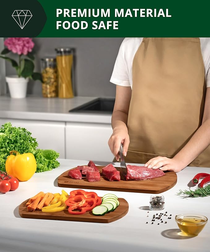 ROYAL CRAFT WOOD Wooden Cutting Boards for Kitchen Meal Prep & Serving - Bamboo Wood Serving Board Set with Deep Juice Groove Side Handles - Charcuterie & Chopping Butcher Block for Meat - Image 5