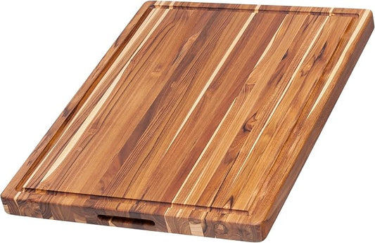 Teakhaus Cutting Board - Small (S) Wood Cutting Board with Juice Groove - Holiday Gift Ideas for Men and Women - Gift-Ready, Reversible, Edge Grain Wood, Knife Friendly - FSC Certified by TEAKHAUS