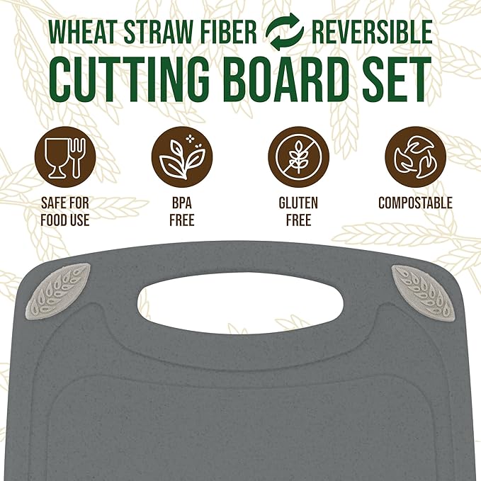 AXIOM CREATIONS 2-Piece Reversible Cutting Board Set Made from Natural Food Grade Wheat Straw Material - Eco-Conscious Alternative to Plastic - Gluten Free & BPA Free Chopping Boards for Kitchen - Image 2