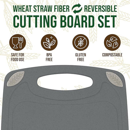 AXIOM CREATIONS 2-Piece Reversible Cutting Board Set Made from Natural Food Grade Wheat Straw Material - Eco-Conscious Alternative to Plastic - Gluten Free & BPA Free Chopping Boards for Kitchen - Image 2