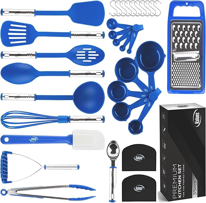 Kitchen Utensils Set 35 PCS Cooking Utensils Set, Nonstick and Heat Resistant Nylon Stainless Steel Silicone Spatula Set - Kitchen Gadgets Home Essentials Kitchen Accessories, Apartment Must Haves by Kaluns%C2%AE