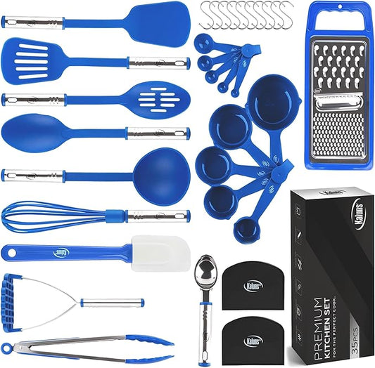 Kitchen Utensils Set 35 PCS Cooking Utensils Set, Nonstick and Heat Resistant Nylon Stainless Steel Silicone Spatula Set - Kitchen Gadgets Home Essentials Kitchen Accessories, Apartment Must Haves by Kaluns%C2%AE