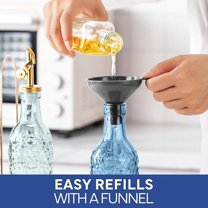 COOK WITH COLOR Glass Olive Oil Bottle Dispenser - 2 Pack- 17oz Oil and Vinegar Cruet - Olive Oil Carafe Decanter for Kitchen, Floral, Blue - Image 7