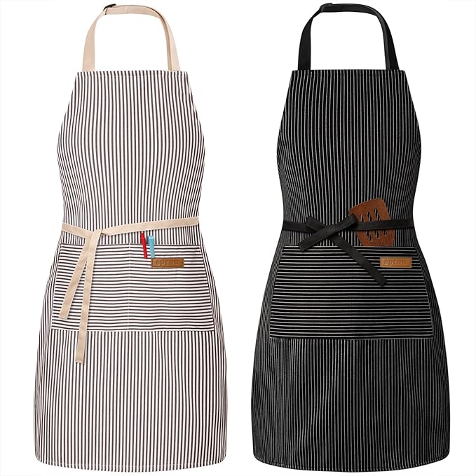 BeLuyi 2 Pack Adjustable Bib Apron with 2 Pockets Chef Cooking Kitchen Restaurant Aprons for Women Men by BELUYI