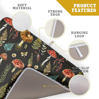 Natural Botanical Dish Drying Mat Mushroom Fern Leaves Berry Drainer Mat Black Drying Pad for Countertop 18 X 24 Inch - Image 4