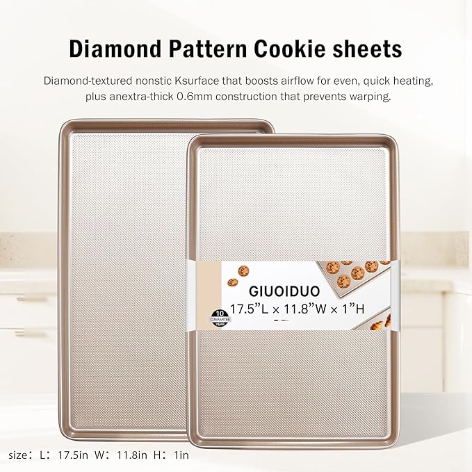GIUOIDUO 2 Pack Half Sheet Baking Pans,Commercial Quality Baking Sheet Pan Set,Carbon Steel Cooking Pans, Non Stick Baking Sheet for Oven,Large Thick Cookie Tray Pans for Baking（17.5 * 11.8 * 1inch） - Image 3