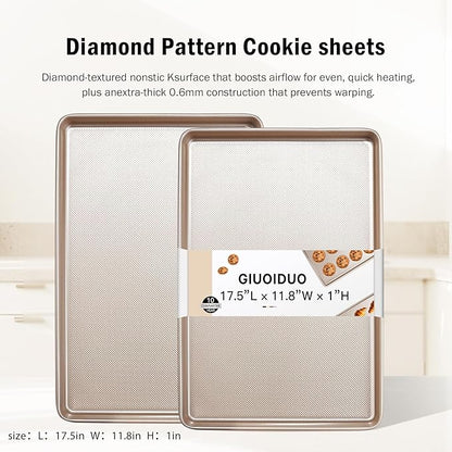 GIUOIDUO 2 Pack Half Sheet Baking Pans,Commercial Quality Baking Sheet Pan Set,Carbon Steel Cooking Pans, Non Stick Baking Sheet for Oven,Large Thick Cookie Tray Pans for Baking（17.5 * 11.8 * 1inch） - Image 3