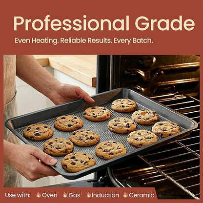 BAKKEN Kitchen Baking Pans - Small, Medium, and Large Cookie Pan (13.58×9.65, 15.75×11, 17.91×12.60), Nonstick, Diamond Texture Bottom, PFOA, PFOS, PTFE Free, Oven Safe Tray (450°F), Pack of 3, Gray - Image 3