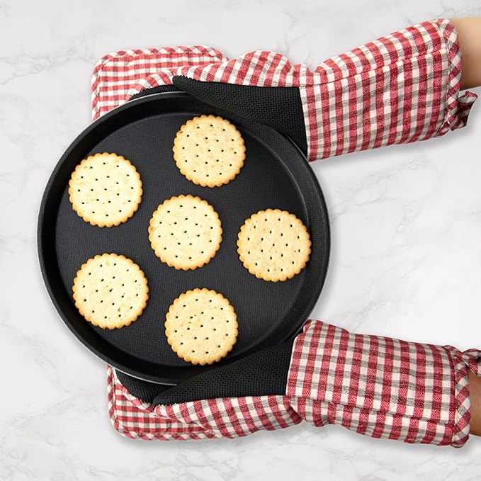 Oven Mitts and PotHolders Sets, 4 Pcs Kitchen Oven Glove High Heat Resistant 400°F Pot Holders for Kitchen, Non-Slip Neoprene Oven Mitts are Suitable for Cooking, Baking (Red Grid) - Image 5