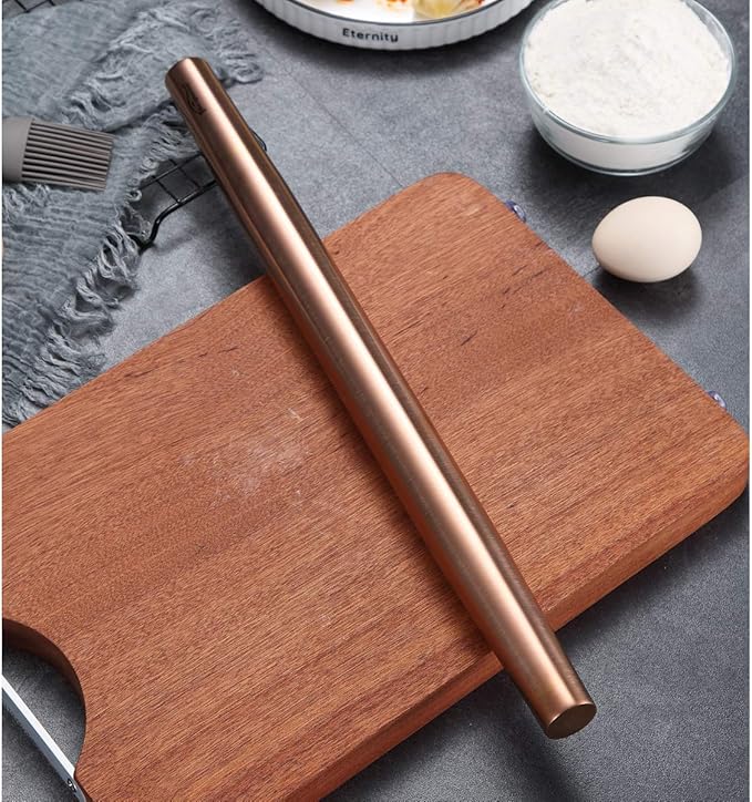 Berglander Rose Gold Rolling Pin, 16.7 Inches Stainless Steel Matte Finish With Rose Gold Titanium Plating Copper Rolling Pin For Baking, Pizza, Dough, Pie, Cookie, Gift Ideas For Bakers. - Image 3