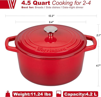 VORRINGARD Enameled Cast Iron Dutch Oven Pot with Lid, for Bread Baking, Round Bread Oven- include Sourdough Bread Baking Supplies Set, 4.5QT, Red - Image 2
