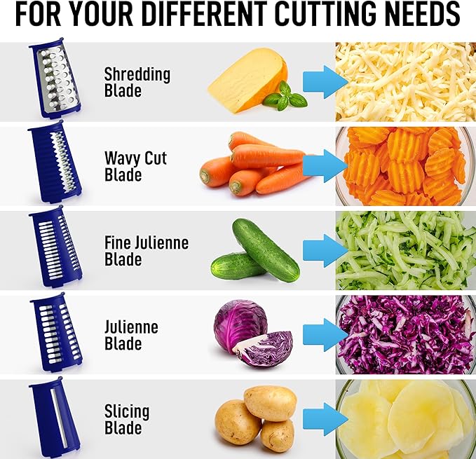 Zulay Kitchen Rotary Cheese Grater 5 Blade Cheese Shredder - Manual Hand Crank Cheese Grater With Reinforced Suction & 5 Interchangeable Drums - Easy to Use, Vegetable Chopper Round Mandoline Slicer - Image 9