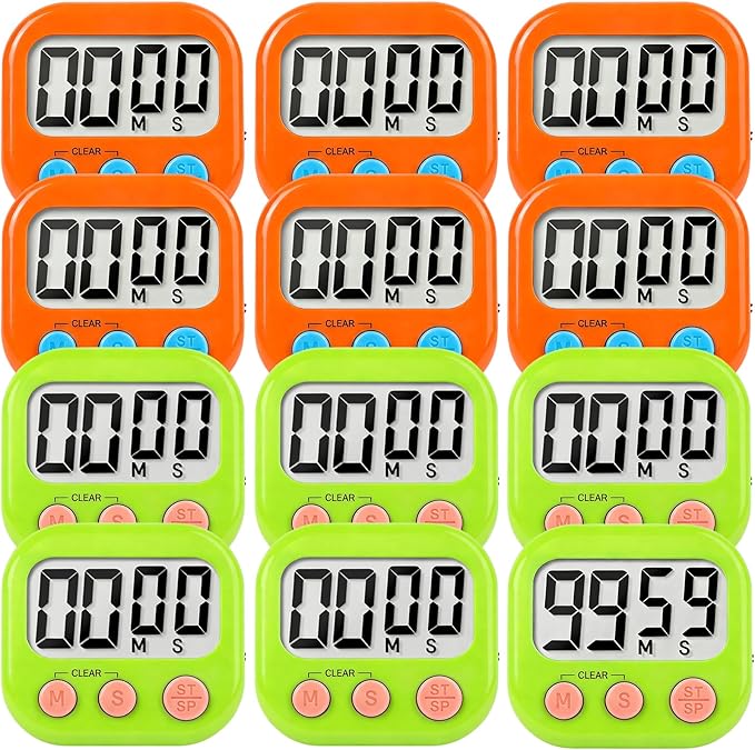 12 Pack Digital Kitchen Timer Small Classroom Timers for Kids Teachers (Orange&Green) by VOULOIR