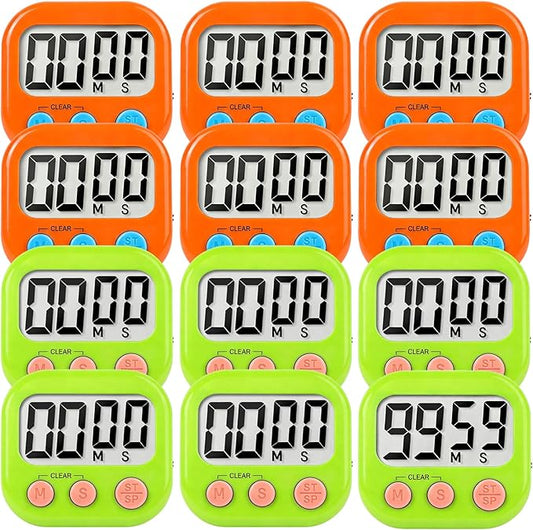 12 Pack Digital Kitchen Timer Small Classroom Timers for Kids Teachers (Orange&Green) by VOULOIR