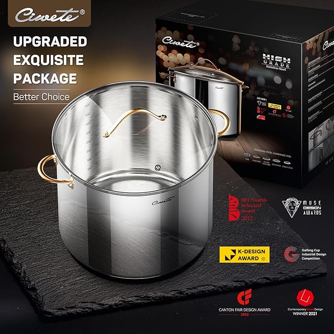 Ciwete Stock Pot 20 Quart, 3 Ply Stainless Steel Stock Pot with Lid, 20 Quart Soup Pot with Copper Handle, Healthy Stockpots, Induction, Oven, Gas and Dishwasher Safe - Image 3