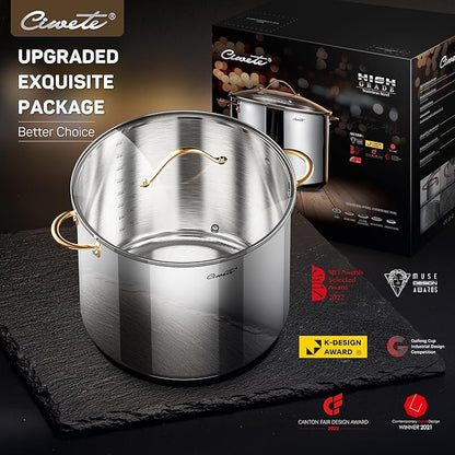 Ciwete Stock Pot 20 Quart, 3 Ply Stainless Steel Stock Pot with Lid, 20 Quart Soup Pot with Copper Handle, Healthy Stockpots, Induction, Oven, Gas and Dishwasher Safe - Image 3