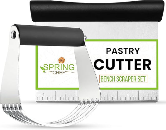 Spring Chef Dough Blender & Pastry Cutter Tool, Stainless Steel Pastry Blender & Bench Scraper for Pizza, Nut, Pie - Multipurpose Dough Cutter & Scraper Tool for Baking with Soft Grip Handles - Black by SpringChef