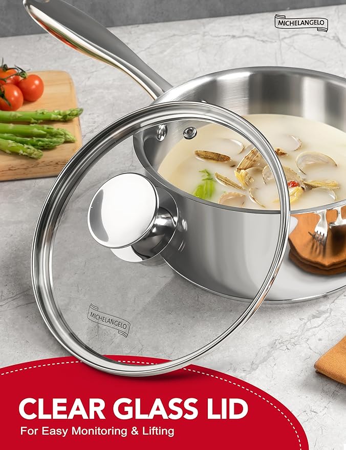 MICHELANGELO Stainless Steel Sauce Pan Set - 1, 2, 3 Qt Saucepans with Lids, Small Stainless Steel Pots for Cooking, Induction Compatible, Dishwasher & Oven Safe - Image 6