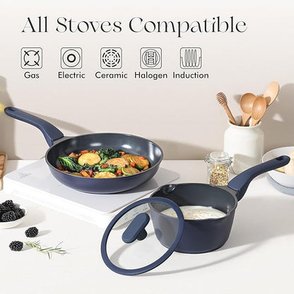 PRICUSIS Nonstick Ceramic Frying Pan with Lid, 8/10 Inch Skillet with Stay Cool Handle, Fully Coated, 100% Dishwasher Safe, PTFE PFAS & PFOA Free (8 Inch, Blueberry Mist - Image 8