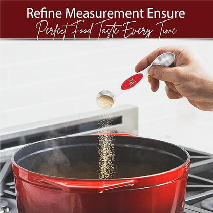 Magnetic Measuring Spoons Set of 9 Stainless Steel Dual-Sided Stackable Measuring Spoon Nesting Teaspoons Measuring Dry and Liquid Ingredients, Fits in Spice Jars Set of 9 (Red) - Image 5