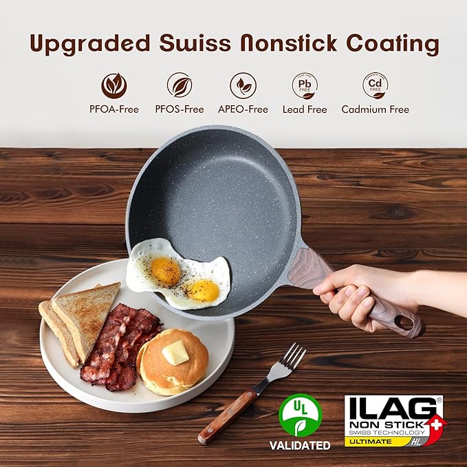 SENSARTE Nonstick Frying Pan Skillet, Swiss Granite Coating Omelette Pan, Healthy Stone Cookware Chef's Pan, PFOA Free (8/9.5/10/11/12.5 Inch) (10 Inch) - Image 2