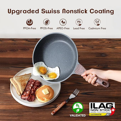 SENSARTE Nonstick Frying Pan Skillet, Swiss Granite Coating Omelette Pan, Healthy Stone Cookware Chef's Pan, PFOA Free (8/9.5/10/11/12.5 Inch) (10 Inch) - Image 2