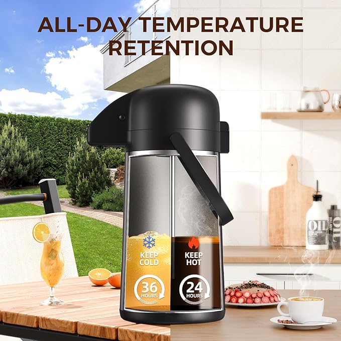 Coffee Carafe for Keeping Hot - Gezoss 64OZ / 1.9L Airpot Coffee Dispenser with Pump - Large Coffee Carafe for Hot Drinks Tea Liquid - Insulated Stainless Steel Hot Water Beverage Urn for Parties - Image 4