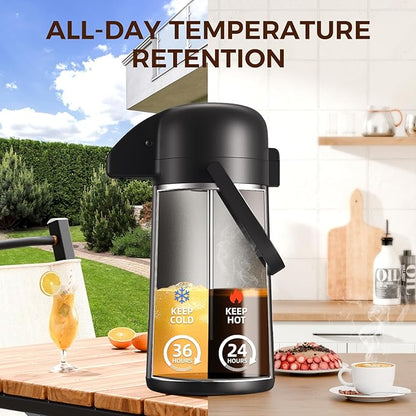 Coffee Carafe for Keeping Hot - Gezoss 64OZ / 1.9L Airpot Coffee Dispenser with Pump - Large Coffee Carafe for Hot Drinks Tea Liquid - Insulated Stainless Steel Hot Water Beverage Urn for Parties - Image 4