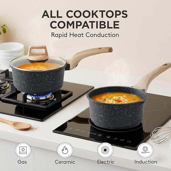Sauce Pan Set with Lids,Nonstick Small Cooking Pots 1.5Qt&3Qt,Lightweight Non Stick Pots with Glass Lids for Fast Heating,Induction Compatible