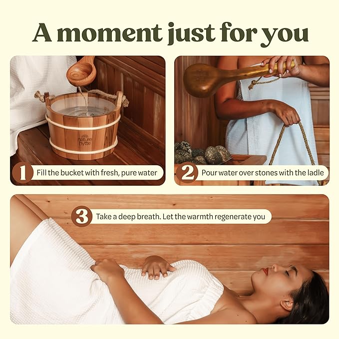 Red Cedar Sauna Bucket and Ladle Set 6L (1.6 Gallon) - Natural Rope Handle - Premium Red Cedar Wood - Natural Aroma - Elegant Gift-Ready Packaging