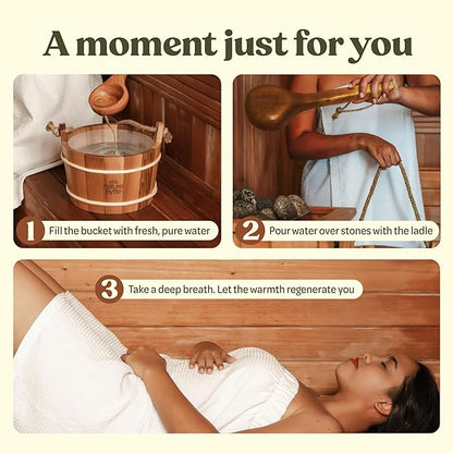 Red Cedar Sauna Bucket and Ladle Set 6L (1.6 Gallon) - Natural Rope Handle - Premium Red Cedar Wood - Natural Aroma - Elegant Gift-Ready Packaging
