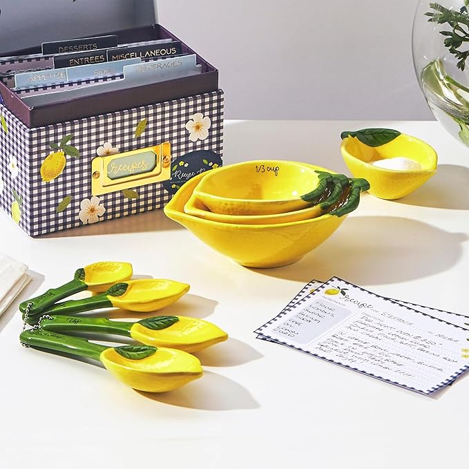 Lemon Shaped Measuring Cups and Spoon Set, Ceramic Kitchen Tools for Bakers, 4 Measuring Cups and 4 Measuring Spoons, Fresh Citrus Decor, Novelty Lemon Accessories, Unique Gift for Kitchen - Image 2