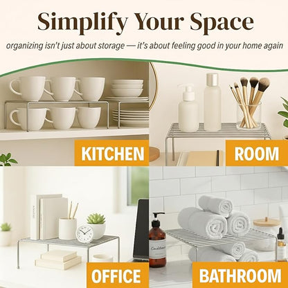 Evelots Kitchen Cabinet Wire Shelf Organizer/Rack - 4 Pack Sturdy Large Metal Shelf Risers - Double Your Counter Space - Great for Kitchen, Freezer, Pantry and Bathroom - Rustproof - Chrome - Image 6