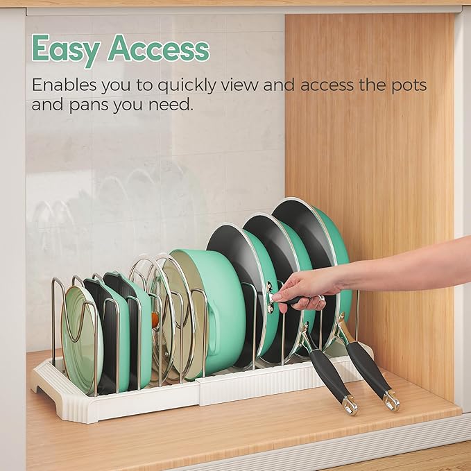 Pots and Pans Organizer for under Cabinet, Pan Pot Organizers inside Cabinet, Expandable Organizer with 10 Adjustable Dividers for Cookie Sheets, Cutting Boards, Pot Lids, Cookware - Frying Pan Rack - Image 7