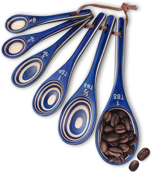 Measuring Spoons, 6pcs Durable Pakkawood Measuring Spoons Set Includes Teaspoon Tablespoon Measuring Spoon for Dry or Liquid Ingredients, Wooden Measuring Scoop for Baking Cooking (Navy Blue) by EsieHouzie