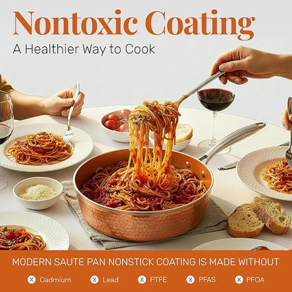 GOTHAM STEEL 4 Qt Saute Pan with Lid, Large Nonstick Skillet for Cooking, 12” Hammered Deep Frying Pan, Family Sized Pans, Ceramic Coating for Sauce, Induction Ready Oven & Dishwasher Safe, Non Toxic - Image 4