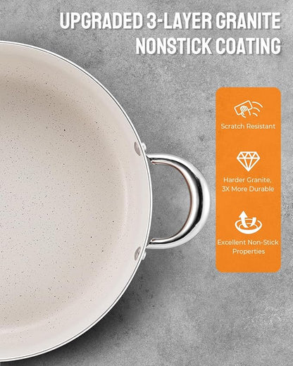 BEZIA Large 8 Quart Nonstick Cooking Pot with Lid, Induction Stock Pot, Soup Pot for All Stovetops, Non-toxic and Oven Safe, PFOA PFAS Free, Golden - Image 2