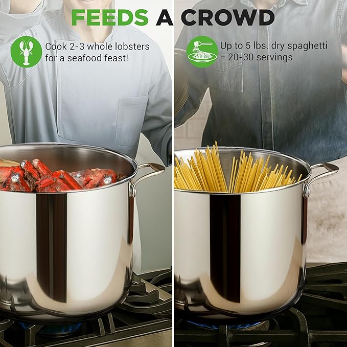 NutriChef 15-Quart Stainless Steel Stock Pot with Tempered Glass Lid - Induction Compatible Large Stockpot, Ideal for Stews & Soups, Dishwasher Safe - NCSP16 - Image 4