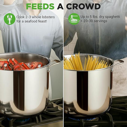 NutriChef 15-Quart Stainless Steel Stock Pot with Tempered Glass Lid - Induction Compatible Large Stockpot, Ideal for Stews & Soups, Dishwasher Safe - NCSP16 - Image 4